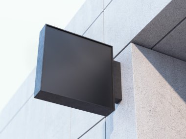 Ofis Binası üzerinde siyah tabela. 3D render