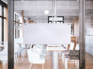 Boş beyaz tabela Restoran giriş. 3D render