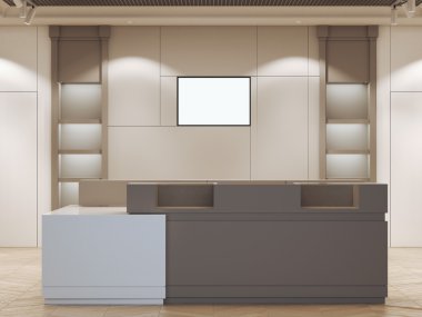 Resepsiyon ile butik iç. 3D render