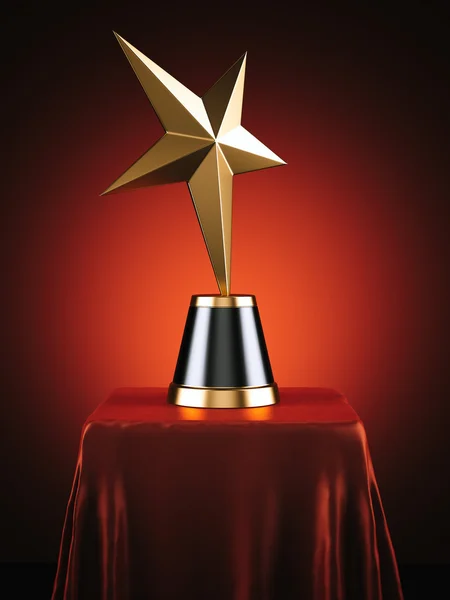 Gold Star Award nello studio rosso. rendering 3d — Foto Stock