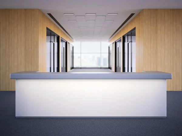 Kantoor lobby met een receptie. 3D-rendering — Stockfoto