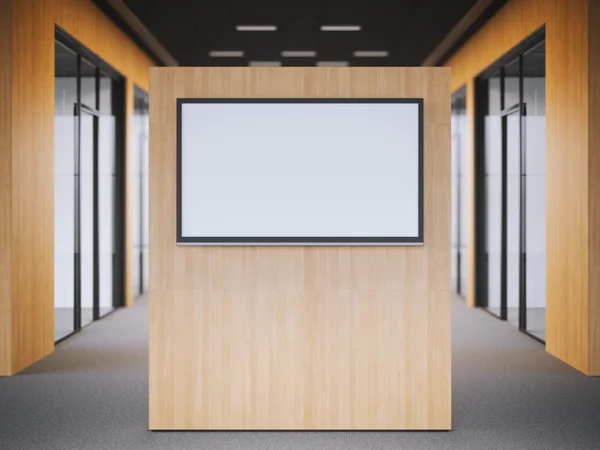 Kantoor lobby met een grote TVs met drie schappen. 3D-rendering — Stockfoto