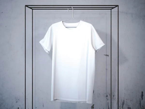 Boş beyaz t-shirt üzerine modern askı. 3D render — Stok fotoğraf