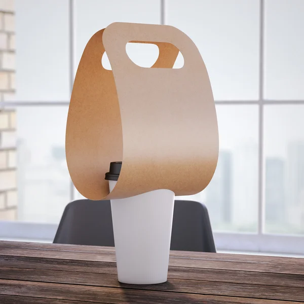 Coffee Holder dengan cangkir di meja kantor. Rendering 3d — Stok Foto