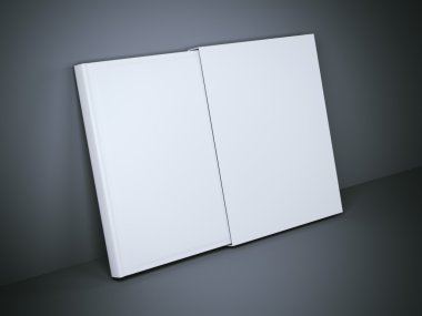 Beyaz kapak kutusu ve kitap. 3D render