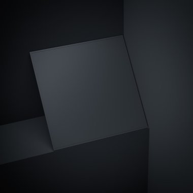 Podyum üzerinde siyah boş çerçeve. 3D render