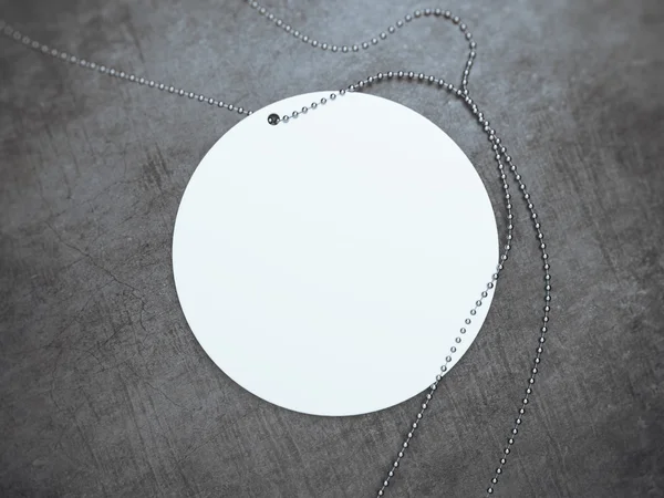 White round tag with silver chain. 3d rendering — Stock Photo, Image