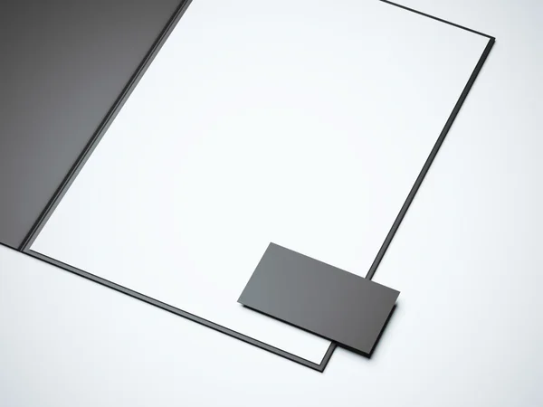 Cartella aperta nera con foglio bianco vuoto. rendering 3d — Foto Stock