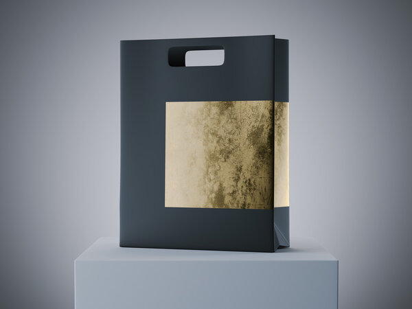 Black and gold shopping bag. 3d rendering