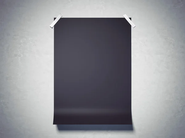 Black paper sheet attached by scotch tape. 3d rendering — Stock Photo, Image