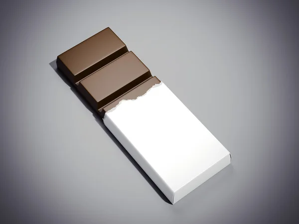 在白色包装的巧克力棒。3d 渲染 — 图库照片