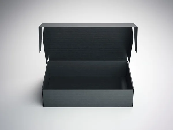 Schwarz geöffnete Pappverpackung. 3D-Darstellung — Stockfoto