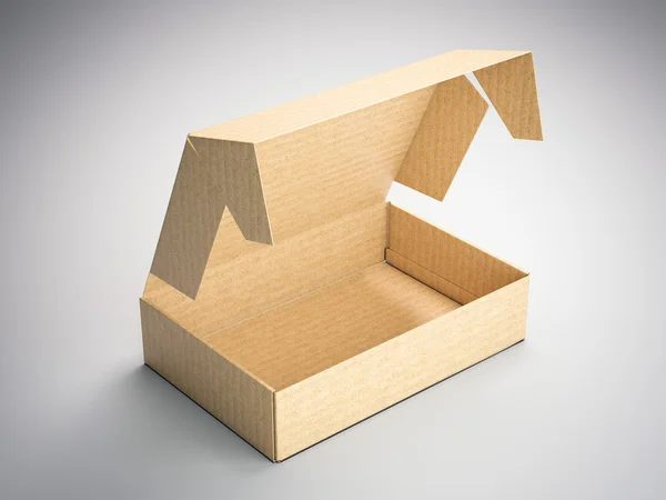 Brown otwarte pudełku tekturowym. renderowania 3D — Zdjęcie stockowe