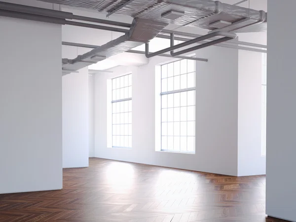 Galeria nowoczesnych loft z białymi ścianami. renderowania 3D — Zdjęcie stockowe