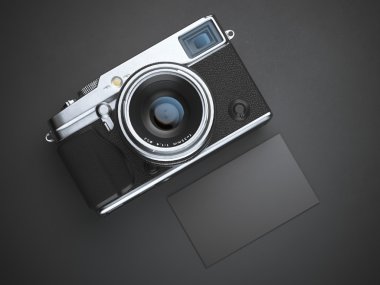 Boş siyah kartvizit kamera ile. 3D render