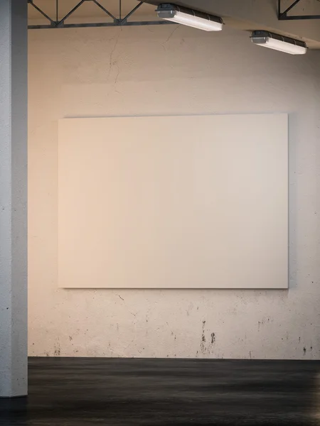 Weiße Wand mit leerer Leinwand. 3D-Darstellung — Stockfoto