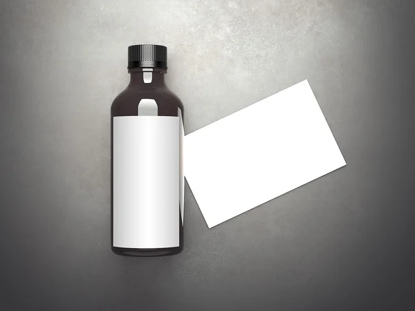 Botella marrón con tarjeta de visita en blanco. renderizado 3d — Foto de Stock