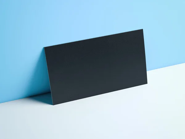 Cartão de visita preto em estúdio azul. Renderização 3d — Fotografia de Stock