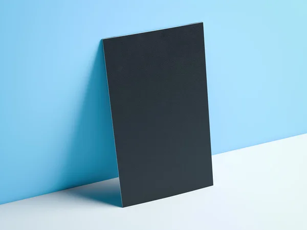 Black vertical business card in blue studio. 3d rendering — Stock Photo, Image