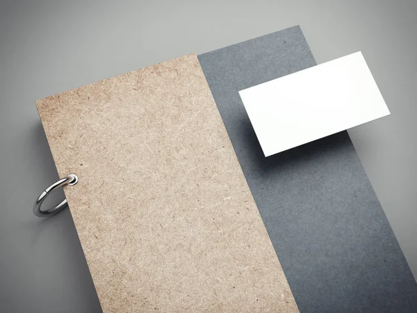 Modern notebook és üres névjegykártya. 3D-leképezés — Stock Fotó