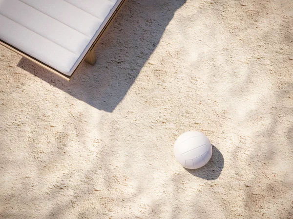 Balle blanche sur le sable de la plage. Rendu 3d — Photo