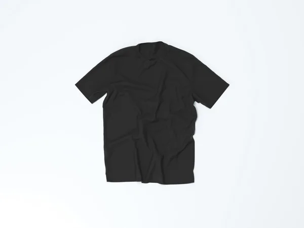 Beyaz zemin üzerinde siyah boş t-shirt. 3D render — Stok fotoğraf