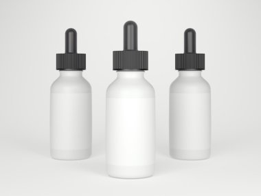 Üç beyaz plastik şişeler etiketleri. 3D render