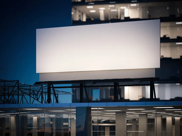 Panneau d'affichage vierge debout sur un bâtiment. Rendu 3d — Photo