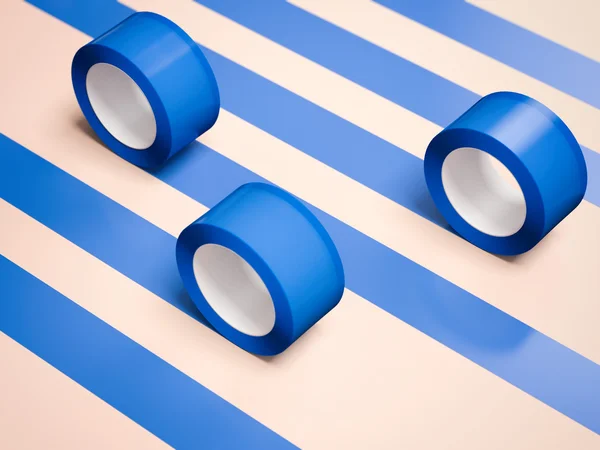 Five blue adhesive tapes. 3d rendering — Stock Photo, Image