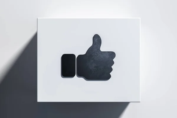 Ícone Black Thumb Up, como ícone na caixa branca realista. Minimalismo e Linhas Afiadas. Renderização 3d — Fotografia de Stock