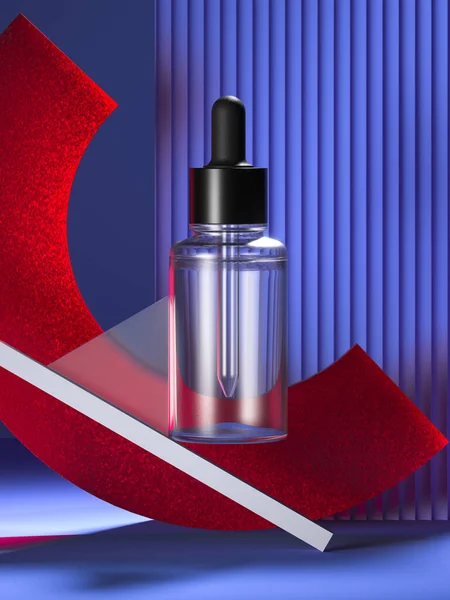 Прозрачный капельница для медицины или косметический продукт с жидким содержанием на абстрактном фоне 3d рендеринг — стоковое фото