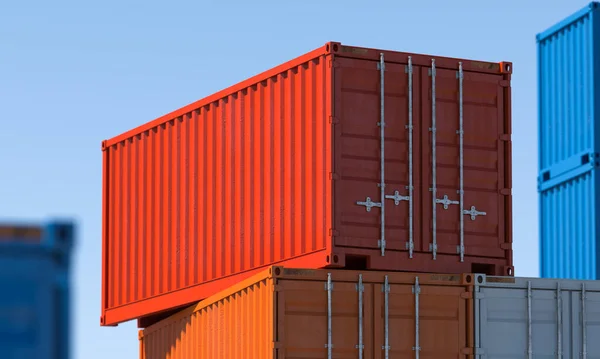 Red, Orange , Gray And Bue Containers Cargo Ship. 3d rendering — Stock Photo, Image