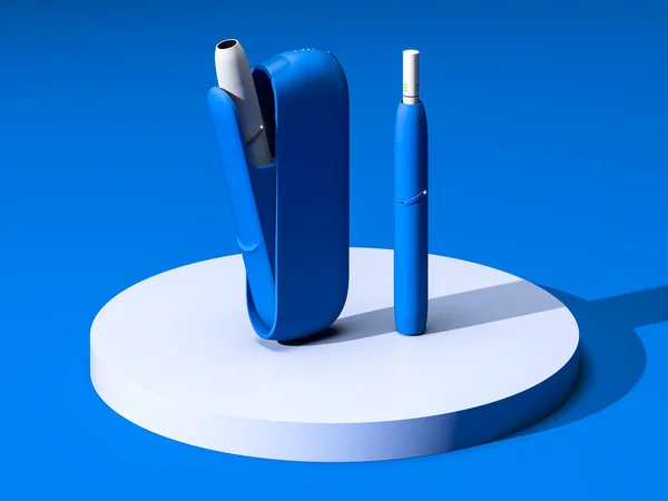 Antecedentes abstractos mínimos para un concepto saludable. Moderno cigarrillo electrónico azul. renderizado 3d —  Fotos de Stock