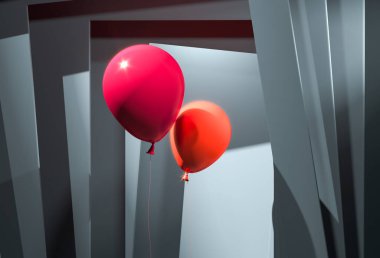 Çağdaş sanat konsepti. Garip bir labirentte iki top. 3d oluşturma