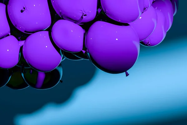 A bunch of purple balloons. Sunlight on the wall. 3d rendering
