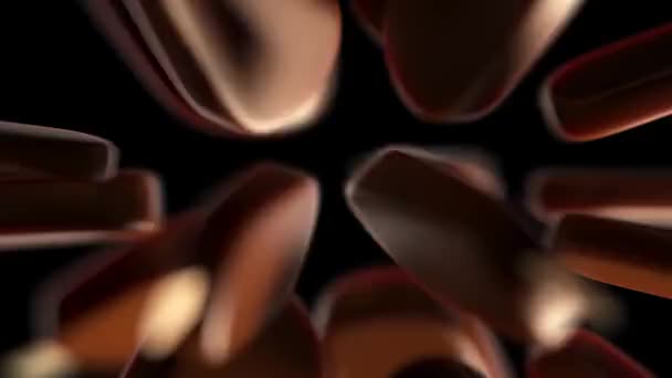 Os piruetas de gelo de chocolate em um pau reúnem-se em uma única composição abstrata e giram. Vista de perto. — Vídeo de Stock