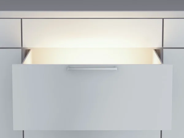 Opened drawer with light inside — Stock Photo, Image