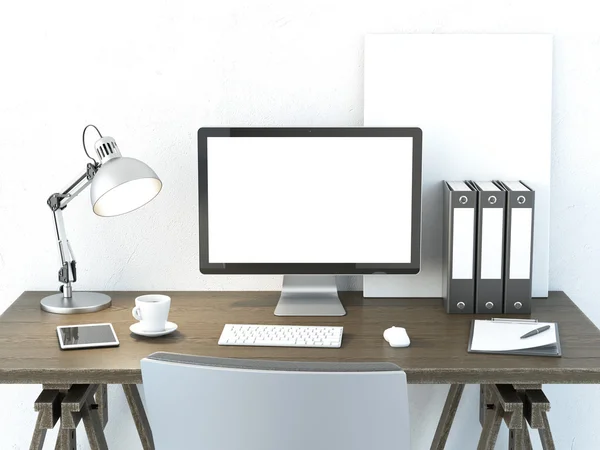 Place of work with computer monitor — Stock Photo, Image