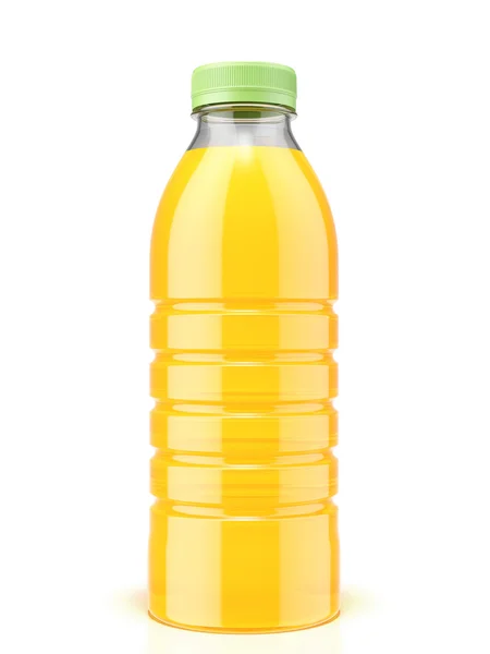 Plastikowe butelki soku pomarańczowego — Zdjęcie stockowe