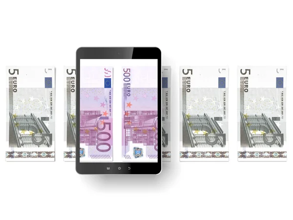 Tablette noire pc avec billets en euros — Photo