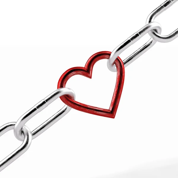 Łańcuch z czerwonym sercem elementu — Zdjęcie stockowe