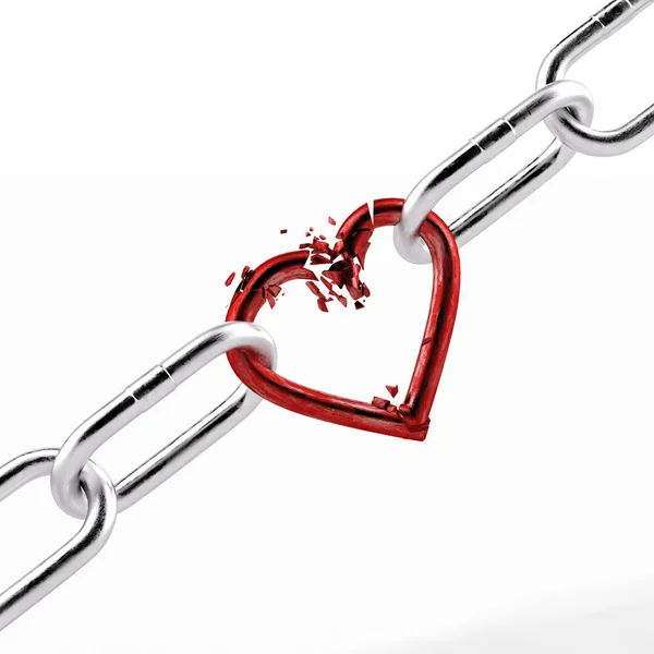 Broken chain with red heart element — Stock Photo, Image