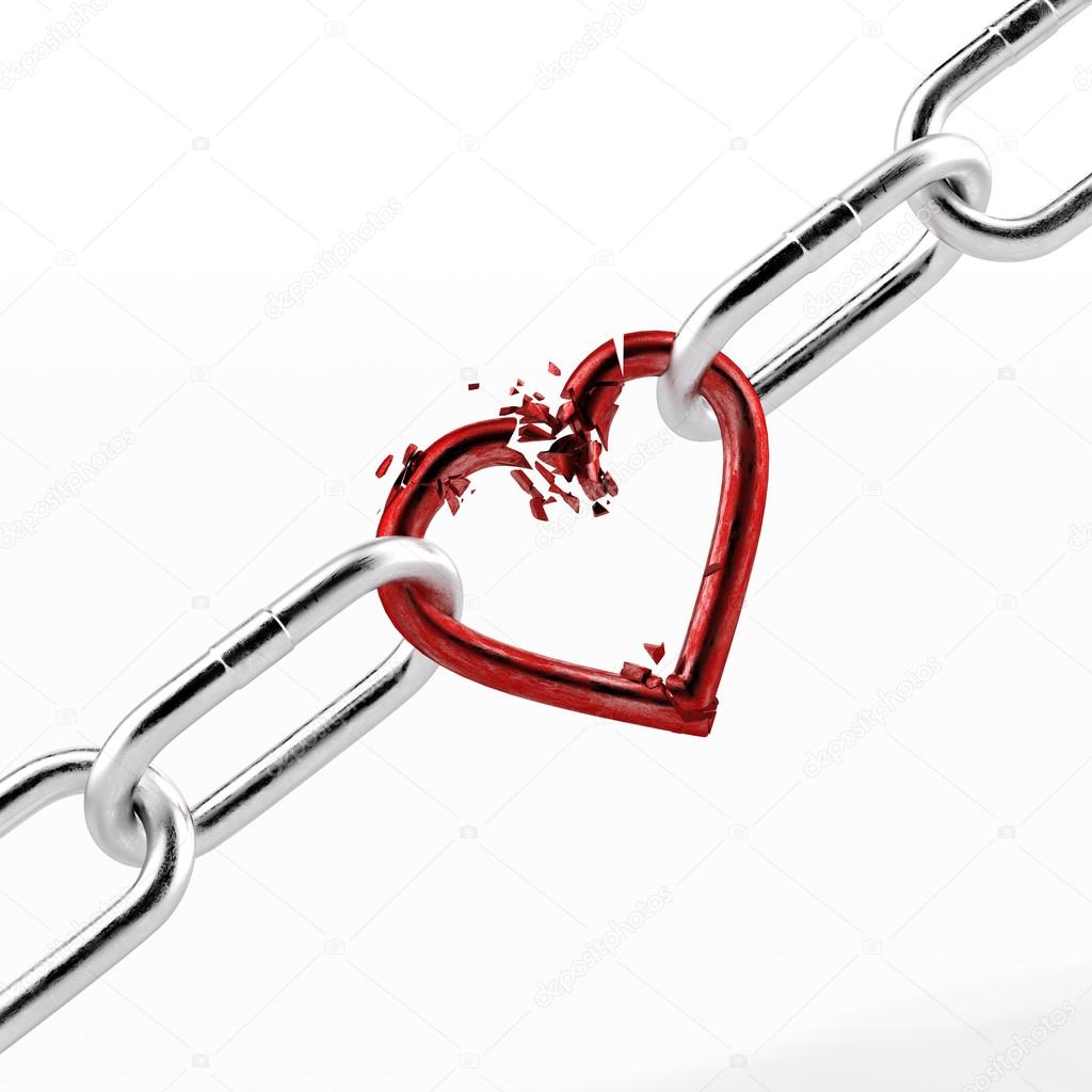 broken chain with red heart element