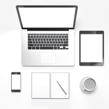 Çalışma alanı ile dizüstü bilgisayar, tablet, akıllı telefon