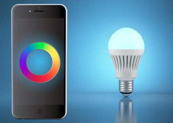 Bombilla led multicolor con control remoto por teléfono — Foto de Stock