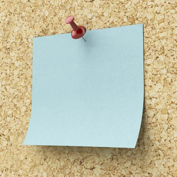 Blank blue sticky note pinned on a cork board — Stock Photo, Image