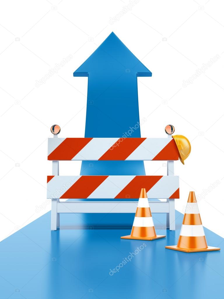 Roadblock and blue arrow