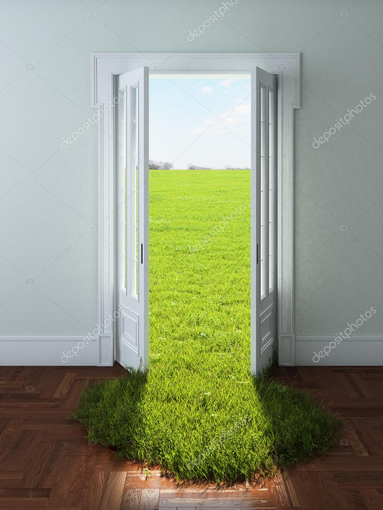 Door with bright green grass Stock Photo by ©ekostsov 57625467