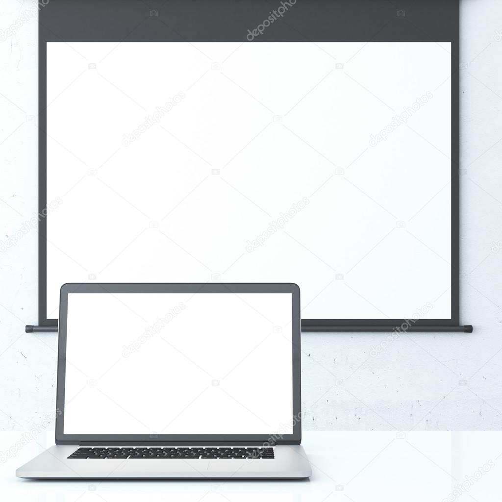 Laptop and projector screen