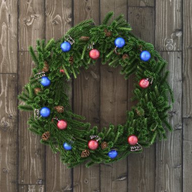 Noel topları ahşap ile dekoratif çelenk